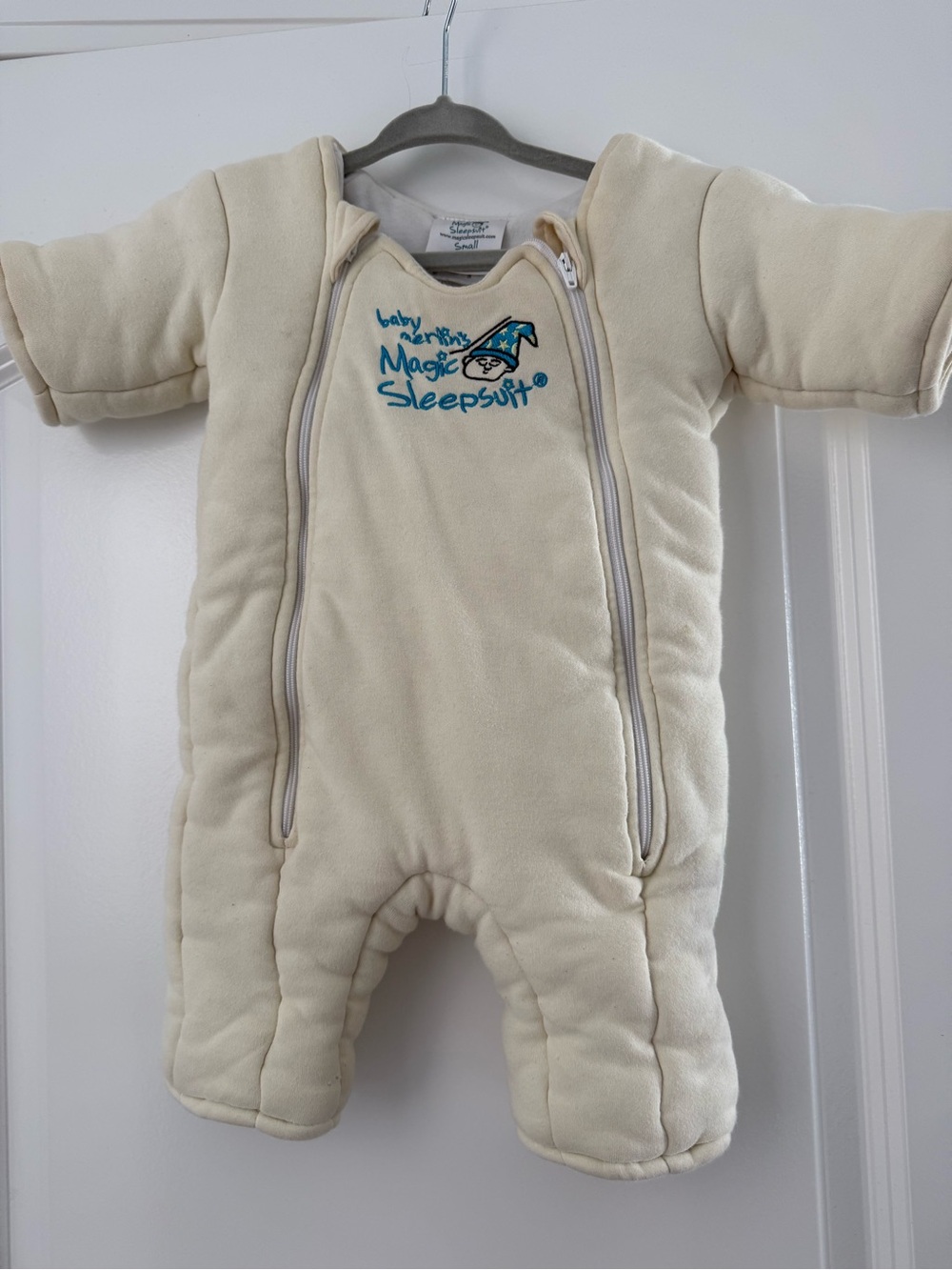 Magic Sleepsuit Baby Sleepsuit - Cream with Teal Embroidery